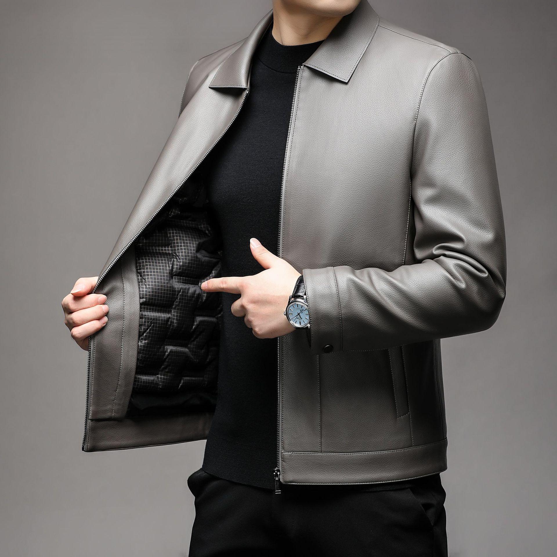 

Кожаная куртка-пуховик мужская съемная подкладка из гусиного пуха короткая кожаная куртка для пап среднего возраста утолщенная теплая кожаная куртка 4XL