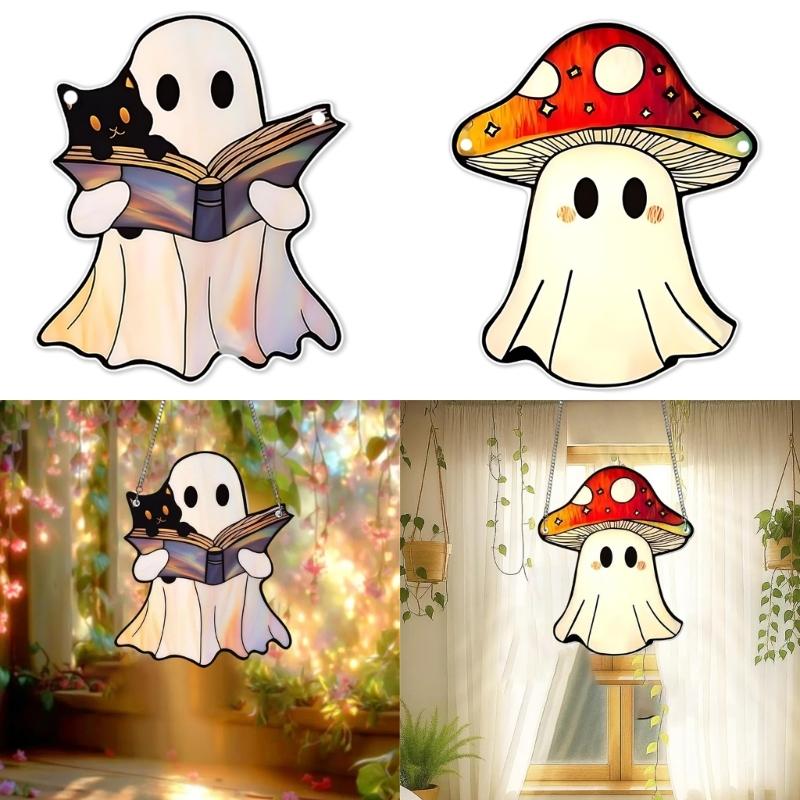 Cartoon Halloween Ghostly 2D Flat Acrylic Wall Decors Light Hanging Craft Ornament For Home Office School Decoration