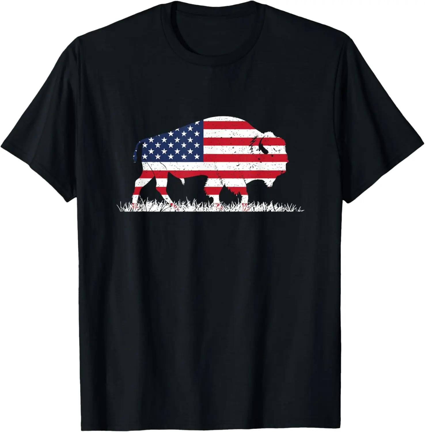 100% Cotton Unisex US Flag Buffalo Wildlife Animal Gift Buffalo TShirt Golf Gift S разноцветный