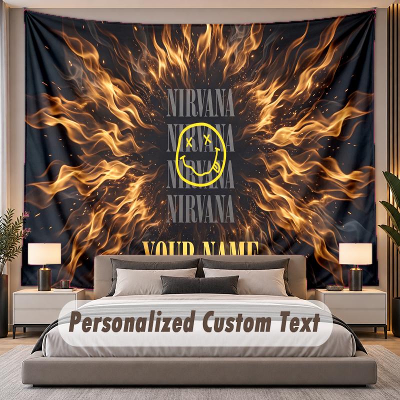 Custom Name Text Tapestry Nirvana Personalized Polyester Wall Tapestry For Bedroom And Room