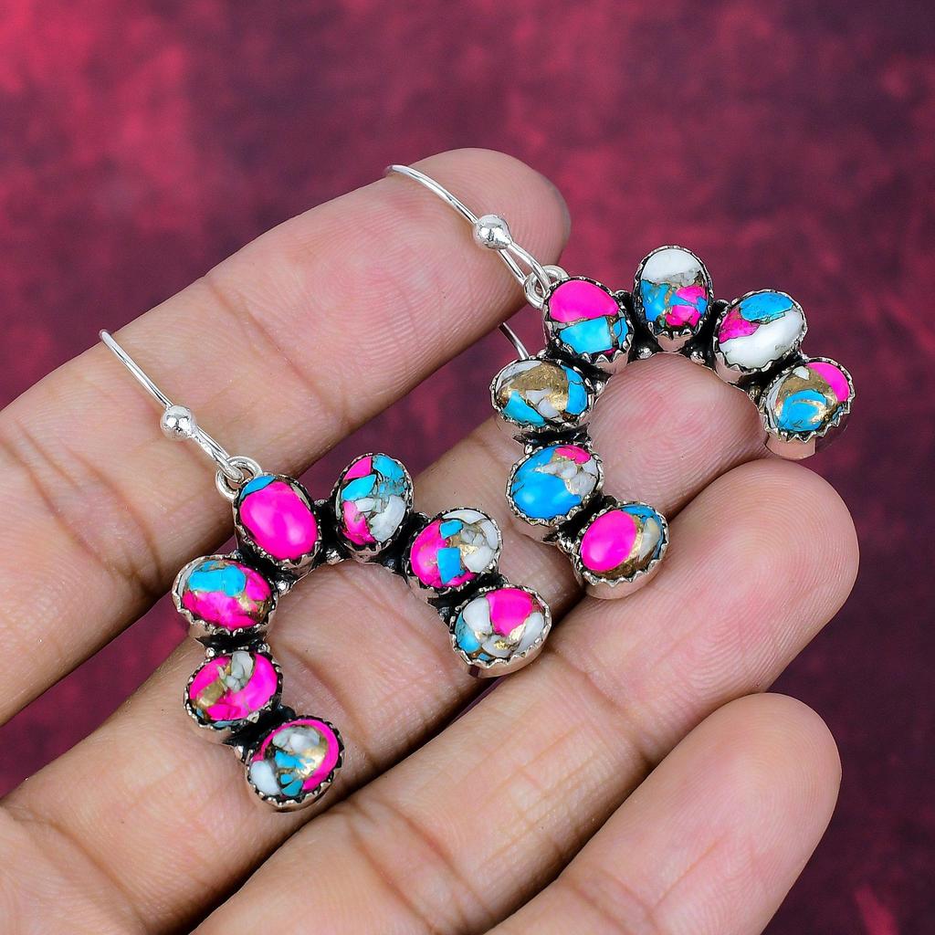 Cotton Candy Turquoise Handmade Gemstone Earrings, 925 Solid Sterling Silver Earrings Antique Jewelry, Gift for Introverted