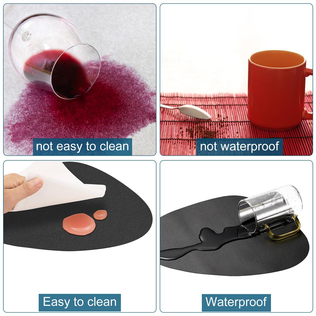 6pcs Oil-Proof Waterproof Dual-Sided Place Mats Irregular Shape PU Leather Placemats for Coffee Shops Kitchen Bistro Tables Bars