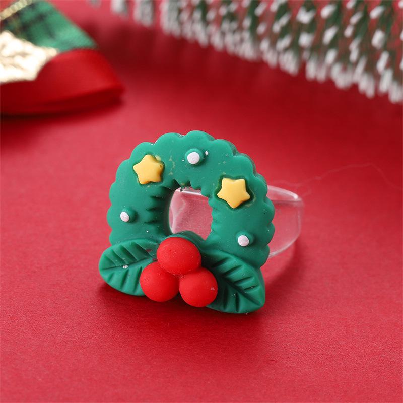 Vánoční kreslený prsten s medvědem, zvonkem a sobem - Slavnostní a módní