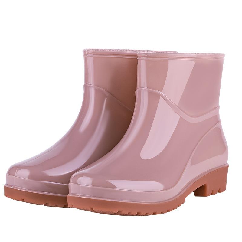 Low tube warm velvet rain boots low top waterproof shoes women's fashion adult short tube non-slip light mouth low top boots