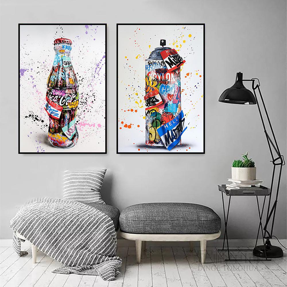 Obrázek zebry z láhve od sody Dekorace Nástěnná malba Graffiti Plakát Malba na plátně a Nástěnné umělecké tisky do obývacího pokoje pro moderní domácí dekoraci Bez rámu