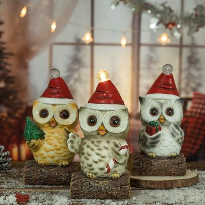 New Glowing Christmas Decoration Owl Home Christmas Desktop Living Room Resin Craft Ornaments
