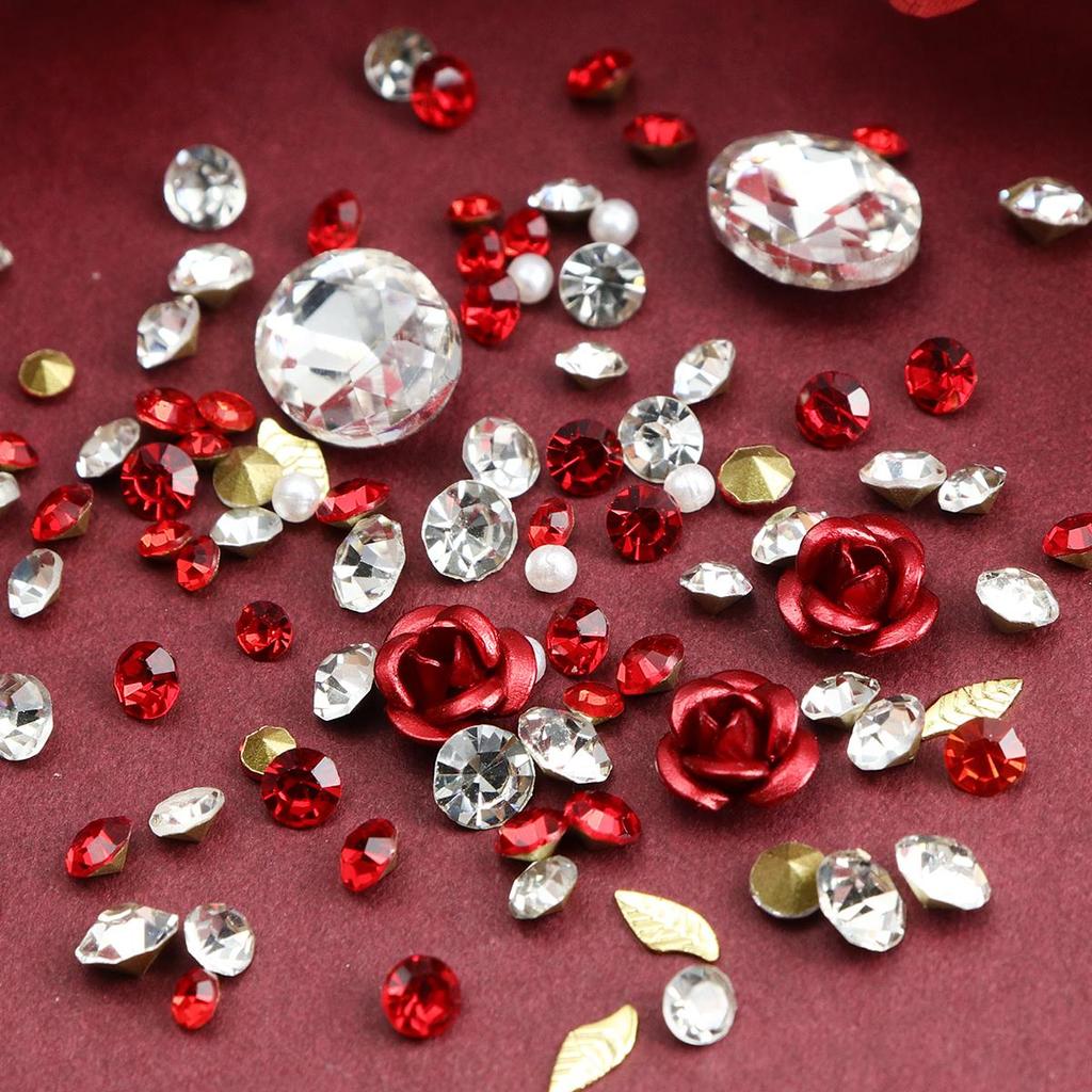 Valentinstag Sprudelwasser Diamant Scharfer Boden Diamant Rote Rose Metall Aluminium Blume Nagelzubehör DIY Anhänger Nageldekoration