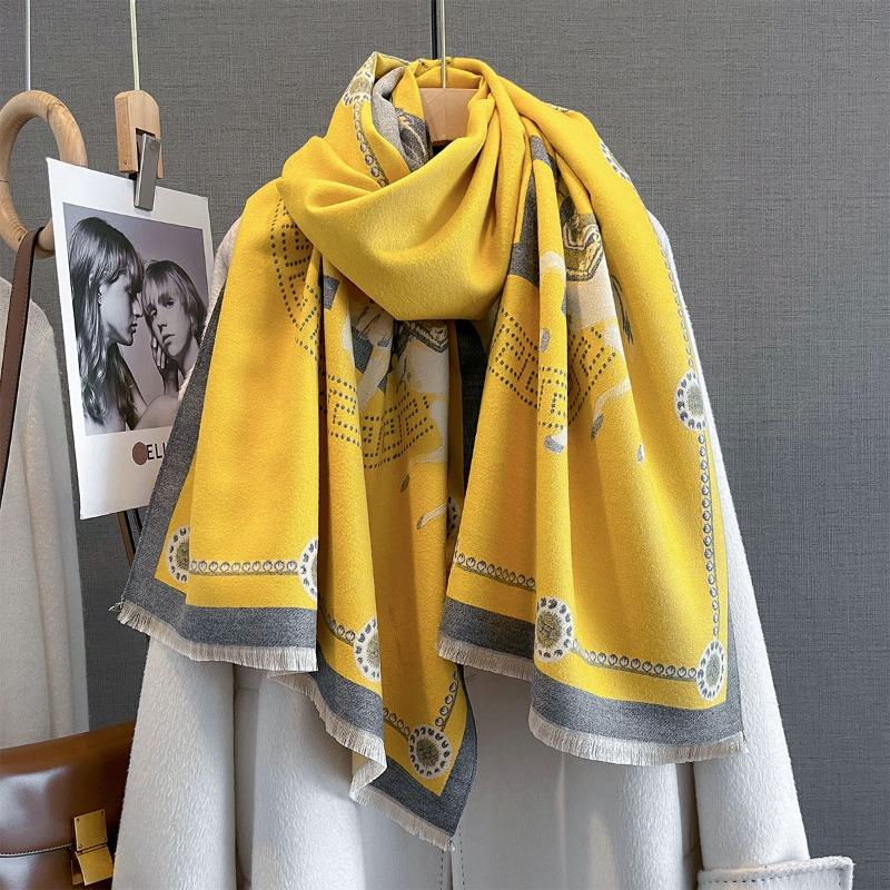 New Horse Imitation Cashmere Scarf Women's Autumn and Winter Versatile Thickened Fashion Scarf with Decorative Large Shawl
