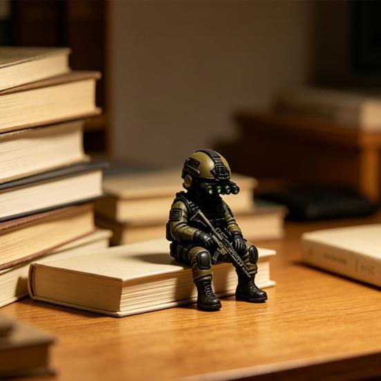 Mini Tactical Soldier Figurine, Realistic Sitting Sniper Resin Statue Model, Armed Special Forces Collectible Sculpture Decoration