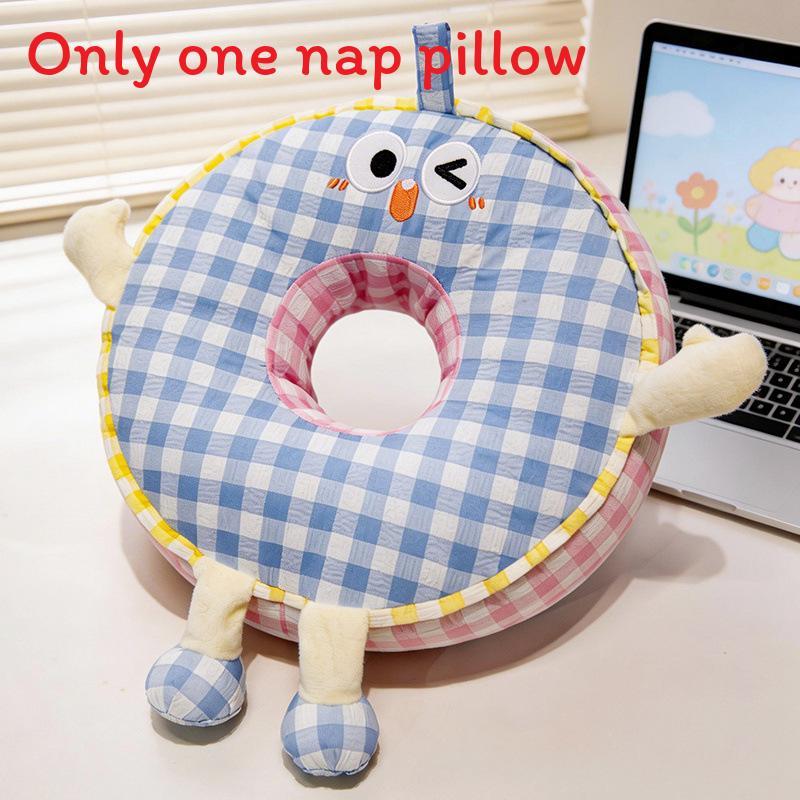 Style Round Grid Nap Pillow Office Rest Cushion With Embroidered Fabric For Home Use