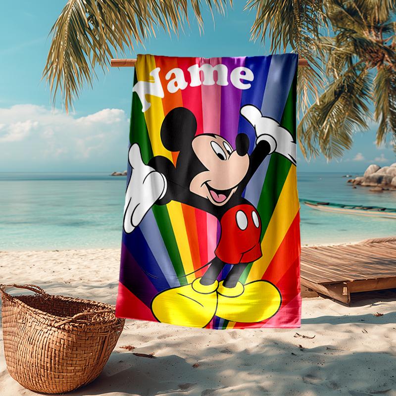 Custom Name Ultra-Soft Beach Towel with Mickey Theme,Ideal for Pool - Camping, Diving - Perfect Travel Essential, Vibrant Beach Towel.
