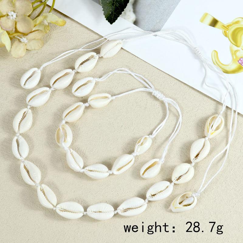 Boho Cowrie Shell Necklace Bracelet Set, Ocean Beach Hawaii Jewelry for Women