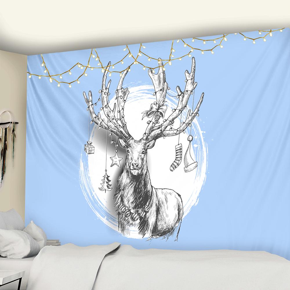 Einfache Linien Weihnachtsrentier Psychedelische Wandteppich Wand Weihnachtskunst Decke Matte Hintergrund Wohnraum Geschenk