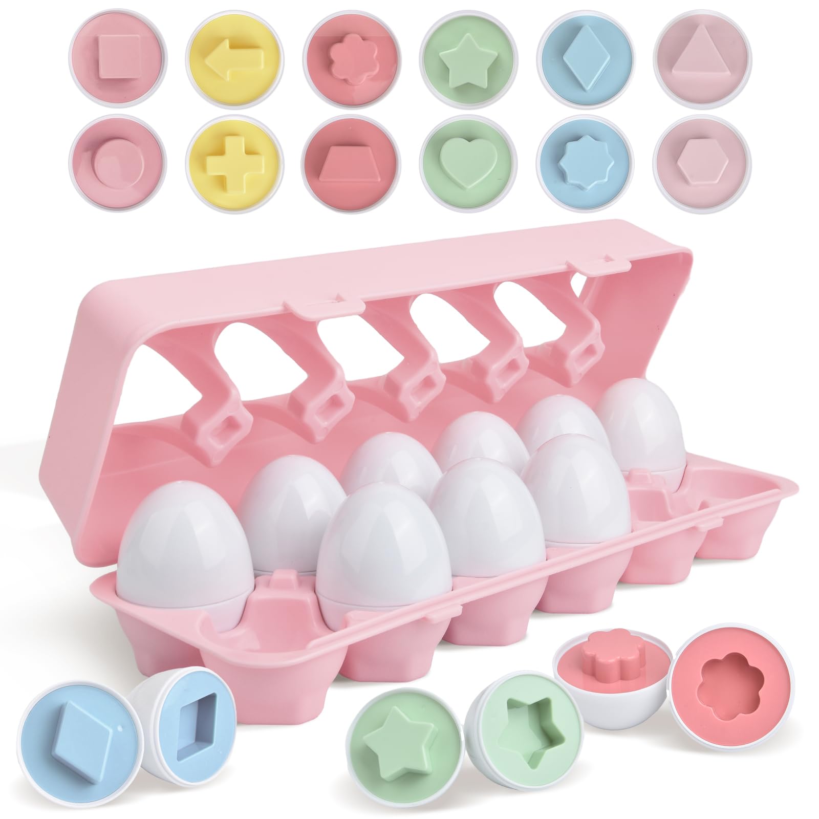 Matching Eggs Montessori Educational Toy Shape Matching Toy Educational Toy Matching Eggs for Toddlers Shape Sorting Egg Puzzle 12-Piece Set Colorful