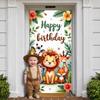 Animal Celebration Banner Green Leaf Border Birthday Photo Backdrop Birthday Party Banner Tropical Banner For Shower