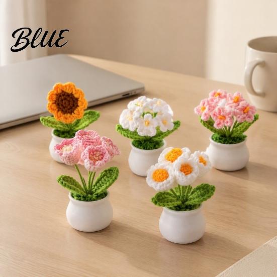 Mini Yarn Potted Plants Handmade Crochet Flower Decoration, Knit Artificial Sunflower Desktop Decor Decor, Gift for Women, Mom, Teacher, Friend,