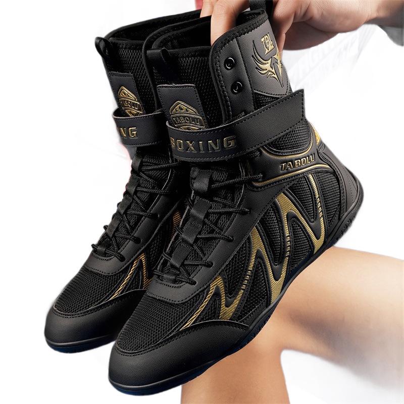 Black Wrestling Shoes Fighting Shoes Boxing Shoes Men's and Women's Comprehensive Competition Training Shoes Fighting Shoes Sanda Shoes High Top