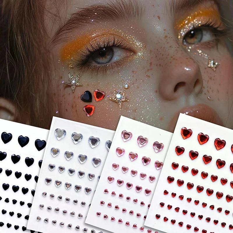 57 STÜCKE 3D 57 Stück/Bogen Herz Strasssteine Gesichtsjuwelen Aufkleber Mehrfarbig Selbstklebende Edelsteine für DIY Festival Party Augen Gesichts Make-up