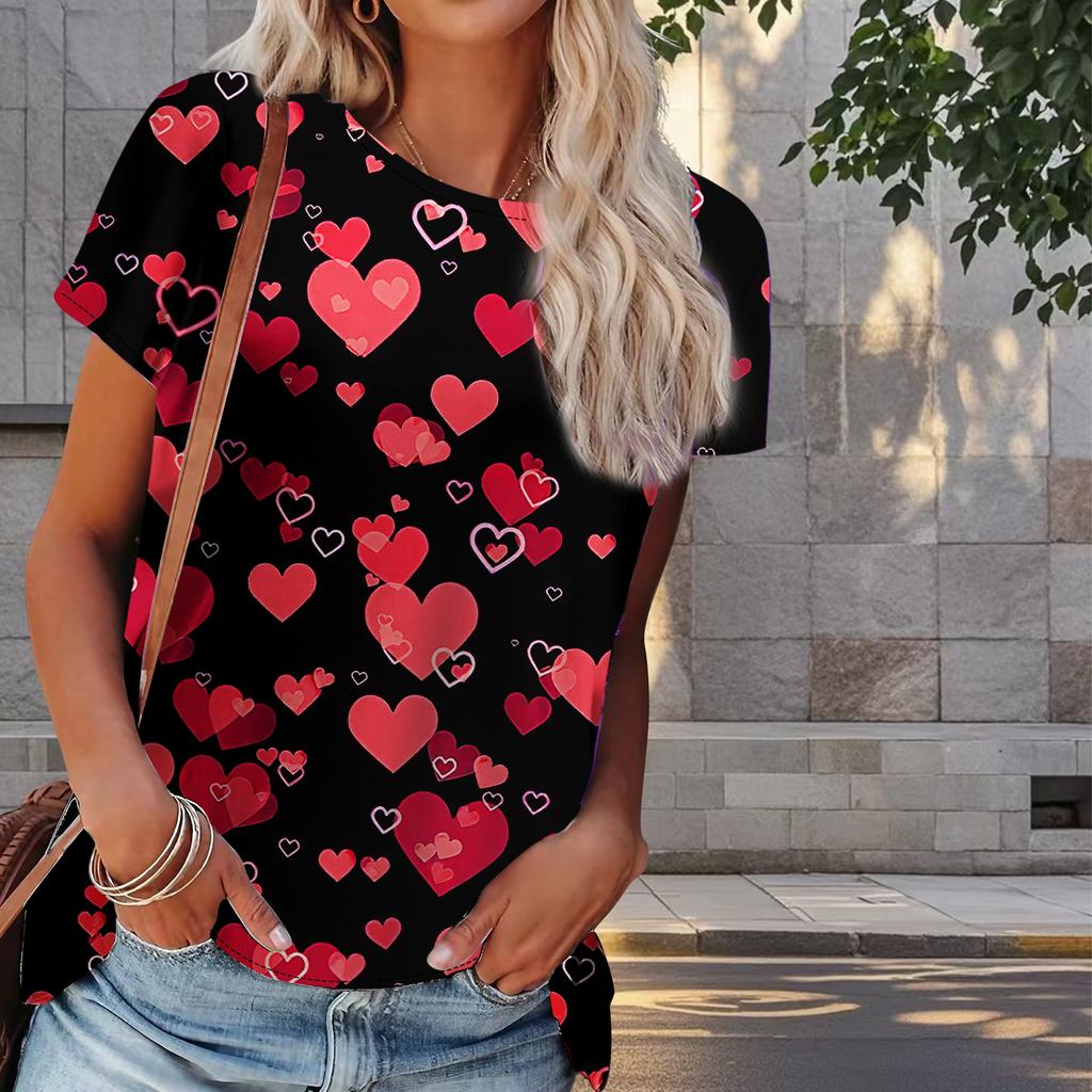 Damen Sommer T-Shirt Love Print Retro Mode Kurzarm T-Shirts Lässig Bedruckte Oberteile