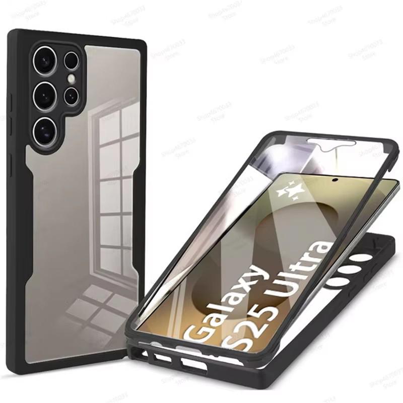 

360° Full Body Cover Phone Cases For Samsung Galaxy S25 S24 S23 S22 S21 Ultra Plus Edge FE Shockproof Cover Phone Accessories S25 Ultra чорний