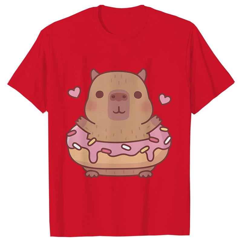 Cartoon Capybara Donut Y2k Tops Women T-shirt Summer Harajuku Fashion Streetwear Cute Kawaii Graphic Female Clothing Ulzzang Tees