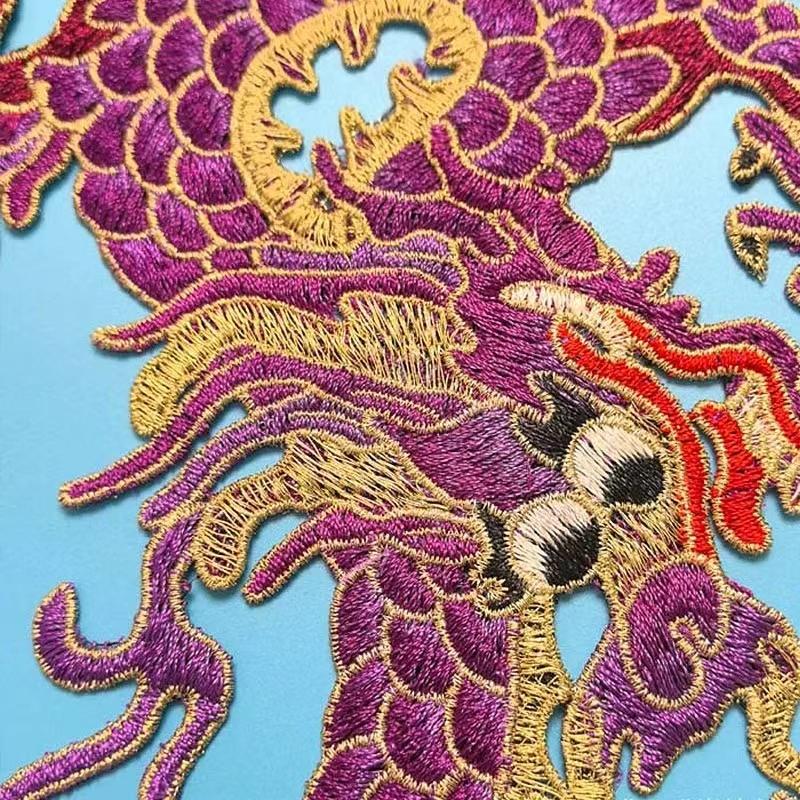 1Pc Blue Golden Chinese Style Large Dragon Sewing Embroidery Patches Clothing Applique Decoration Accessory