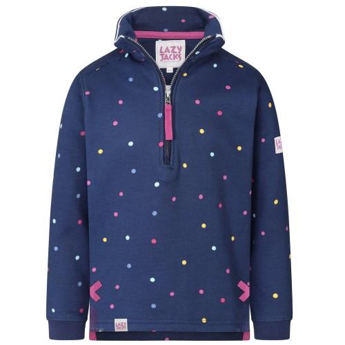 Lazy Jacks Girls Polka Dot Quarter Zip Sweatshirt