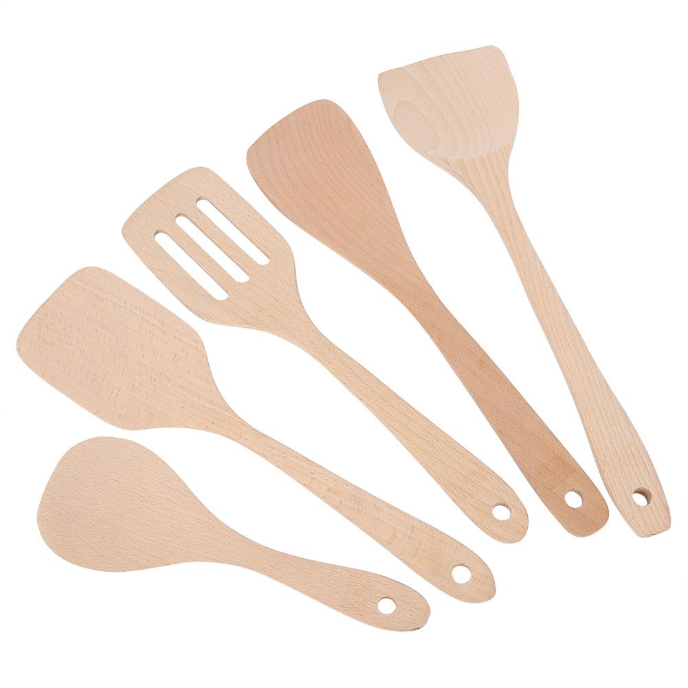 5dílná sada Dřevěná špachtle Lžíce Vařicí nástroj Domácí kuchyňské náčiní Sada pro nepřilnavou pánev