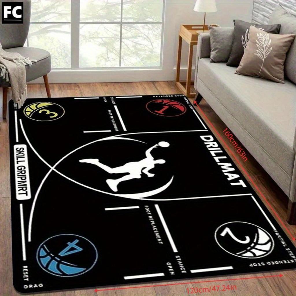 Black Basketball Training Carpet Mat Rug Home Decoration Skill Practice Floor Mat Player Movement Non Slip Home Bedroom Decor