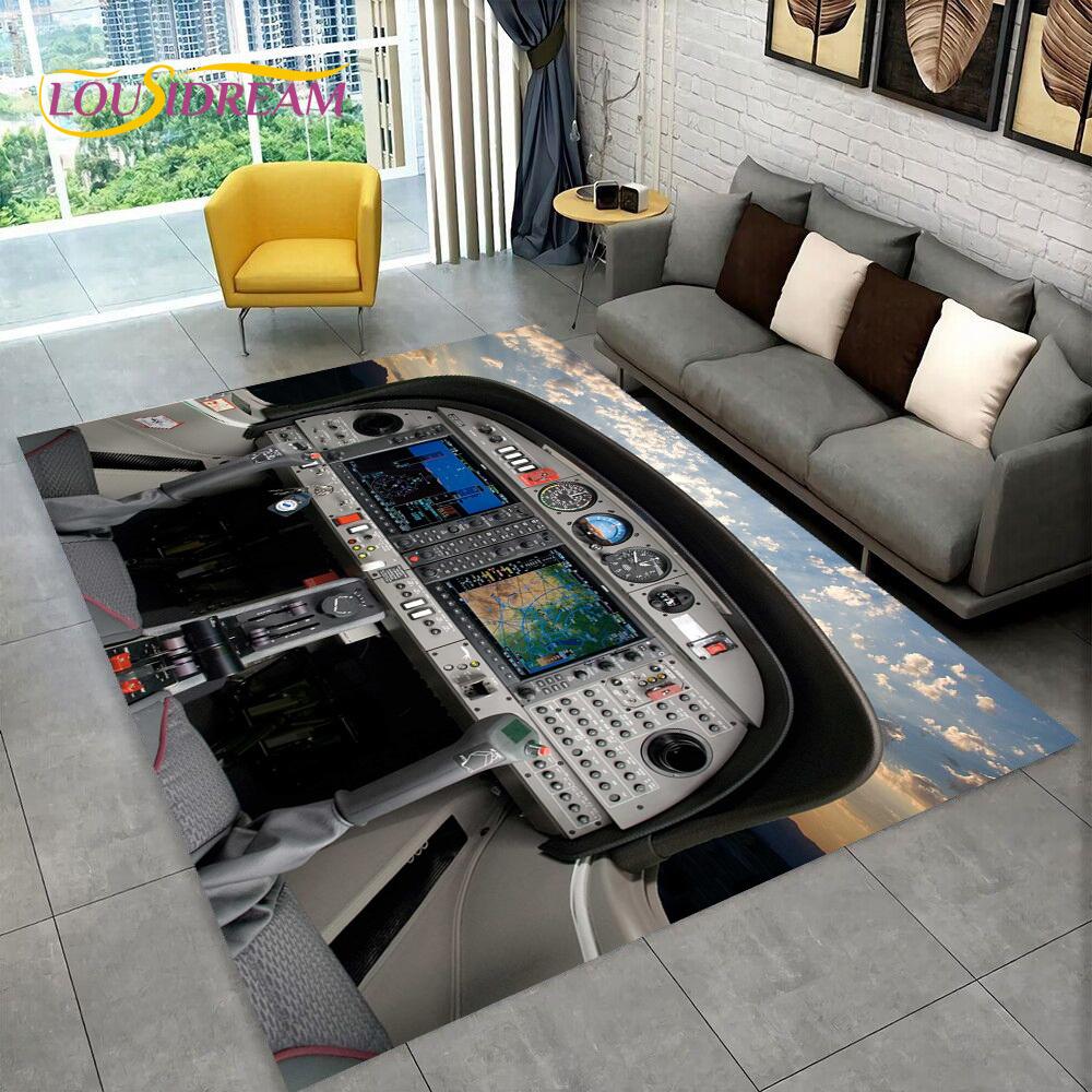 Kobercová podložka do kokpitu stíhacího letadla pro domácí obývací pokoj ložnici pohovku Rohožka Dekorace, Velký koberec Protiskluzová podložka na podlahu