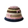 New Autumn and Winter Knitted Hat Korean Style Sweet and Cute Girls Contrasting Striped Woolen Hat Showing Face Small Warm Fisherman Hat