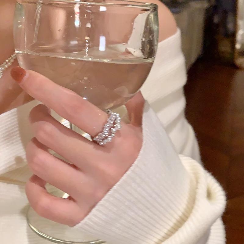 Bagues Coréennes Fausse Perle de Cristal pour Femmes Élégantes Irrégulières Ouvertes Bagues de Doigt Déclaration de Mode Accessoires de Bijoux de Fête Cadeaux