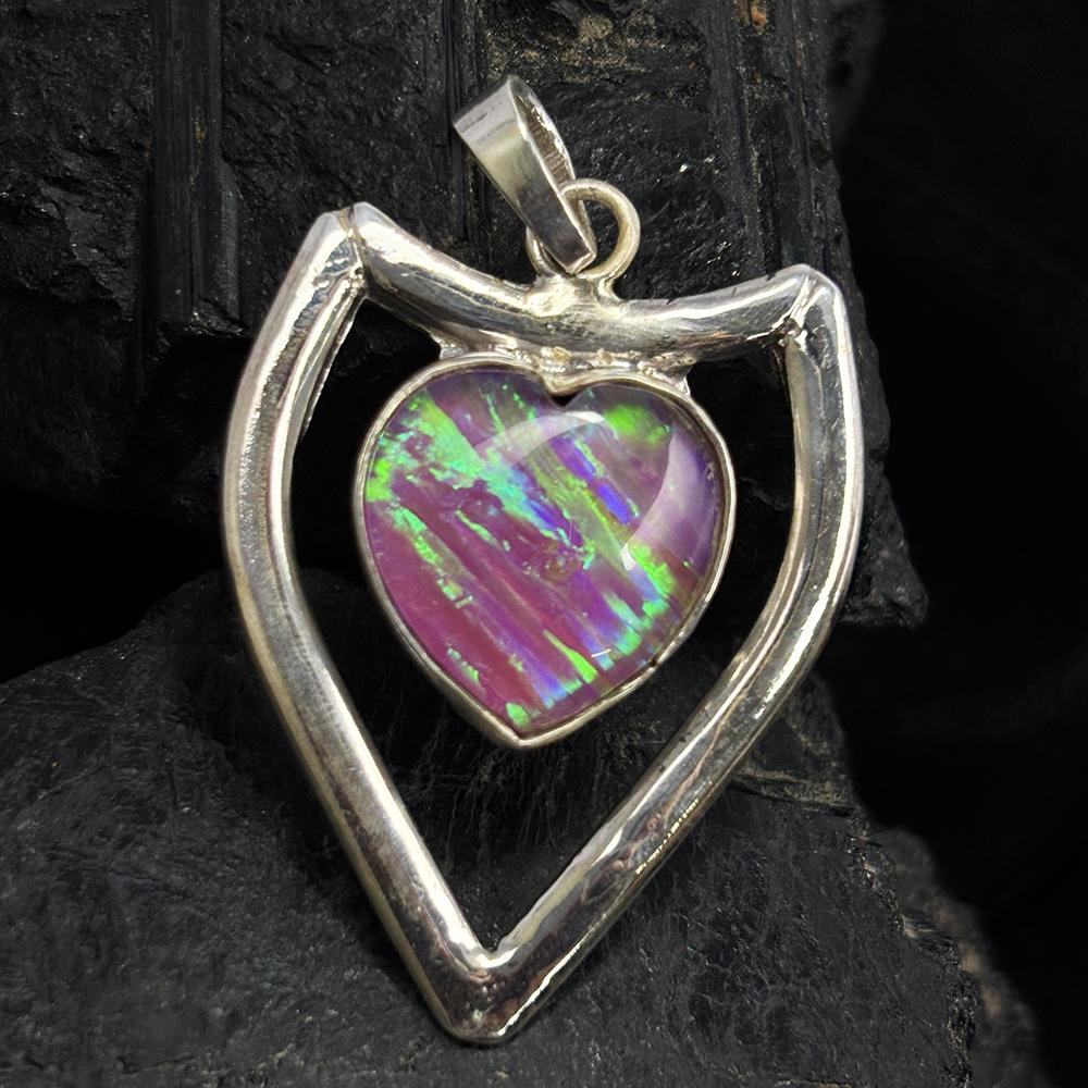 Natural Opal Pendant Flawless Heart 42 ct 925 Sterling Silver Delivery October Birthday Birthstone