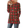 Women's Checkered Printed Round-neck Long-sleeved Top With Pockets And Side Slits