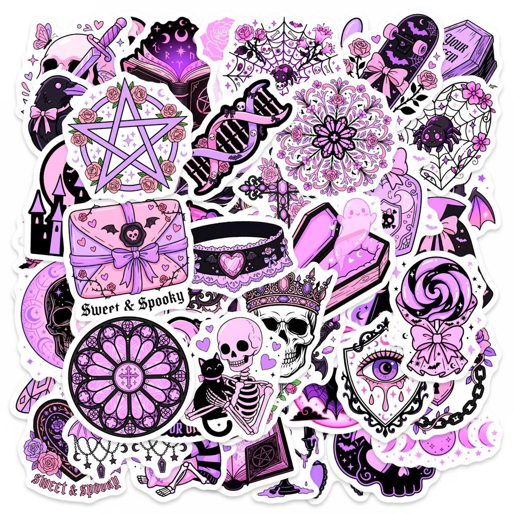 50 Purple Gothic Graffiti Stickers Handbook Decoration Waterproof Cute Cartoon Stickers Material Stickers