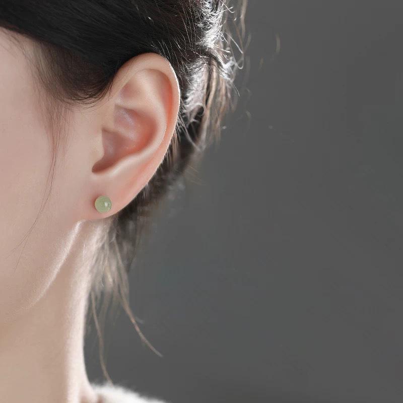S999 Sterling Silver Hetian Jade Stud Earrings: Elegant, Versatile, and Exquisite High-End Ear Ornaments
