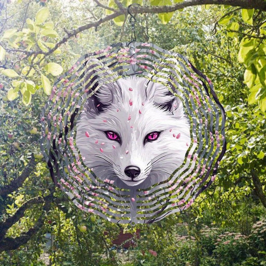 Rotating Wind Chime Pink Sakura Fox Pattern 3D Metal Garden Spinner Large Kinetic Wind Catcher Outdoor Decor Gift for Home Yard