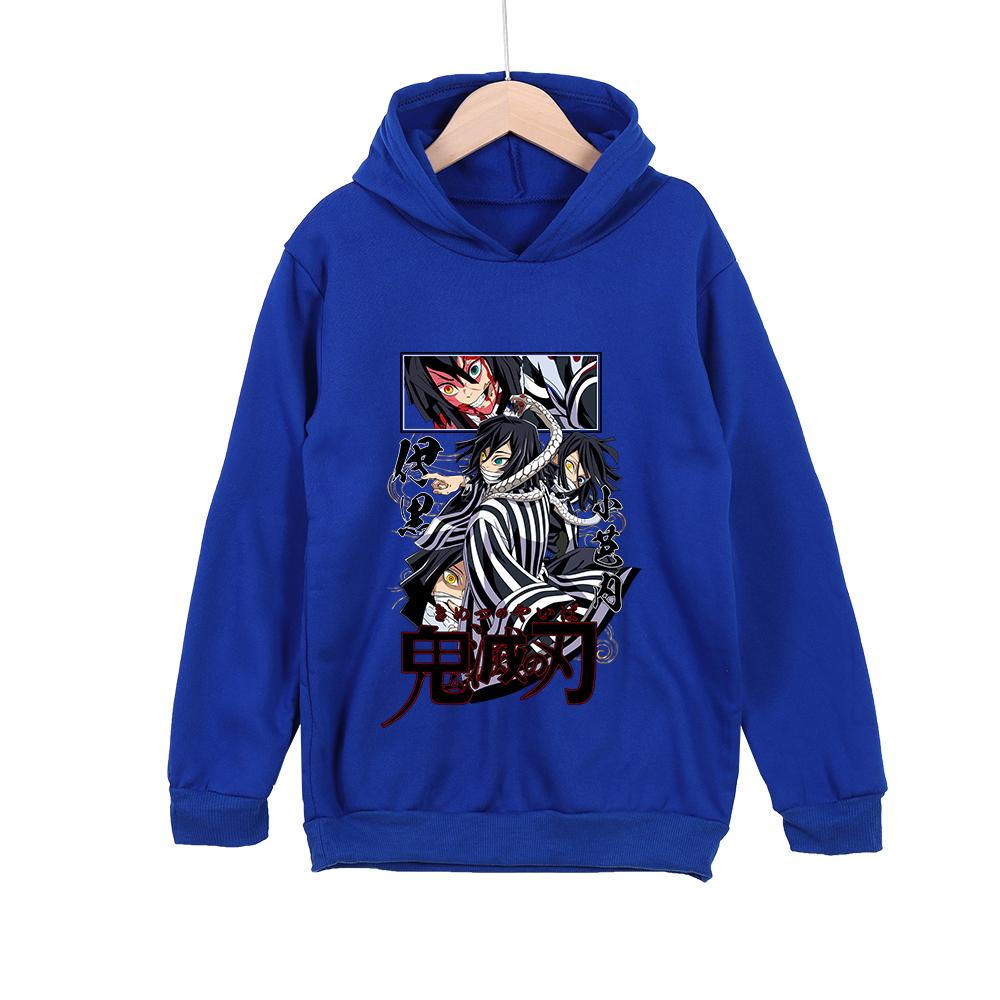 Demon Slayer Obanai Iguro Polyester Hooded Sweatshirt for Kids Unisex Anime Pullover Casual Wear 100-160cm