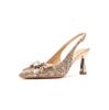 7521-7 [sheepskin] High-heeled Wedding Shoes Women's Thin Heels 2025 New Pointed Sandals Rhinestone Bow Shoes