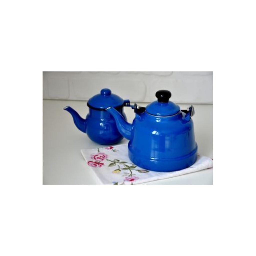 Zestaw do herbaty w małym rozmiarze w kolorze niebieskim, nostalgiczny, emaliowany