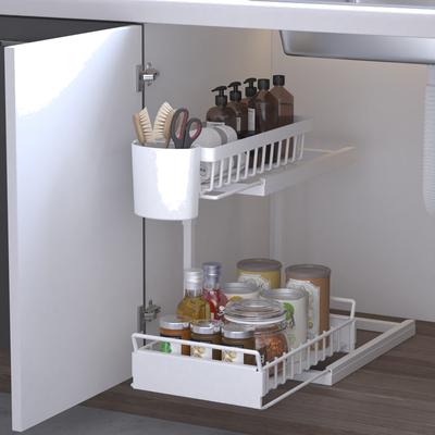 1pc 2tierPull-out Kitchen Under Sink Shelf,Pull-out In-Cabinet Tiered Shelf,Double Spice Rack,Spice Organiser
