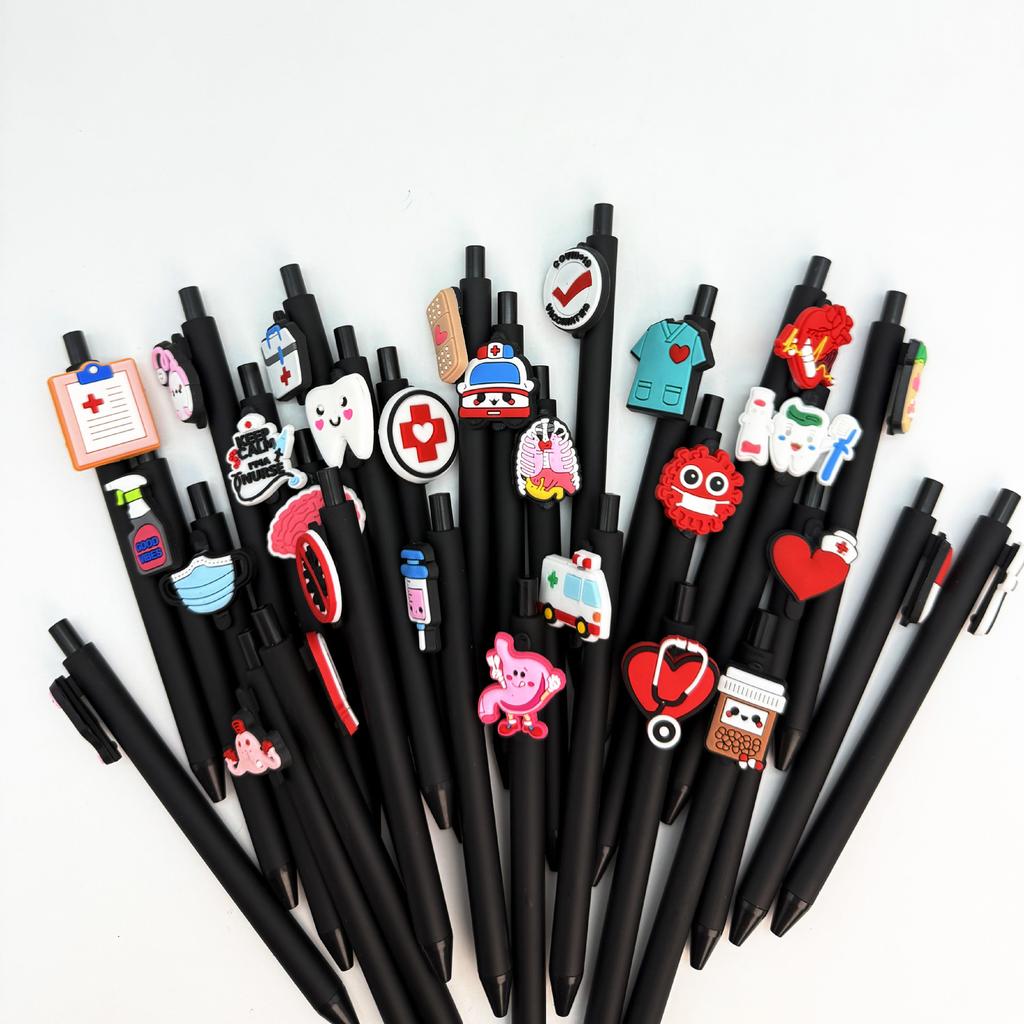 10Pcs Black Series Medical Pens, Quick-Dry Plastic Ballpoint Pens with Medium Tip, Suitable for Nurses and Healthcare Professionals, Retractable Closu