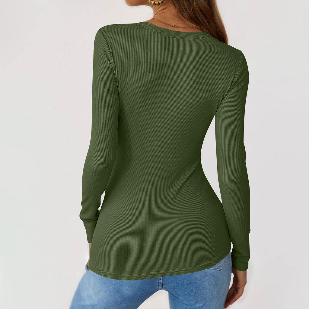 Dámské a zimní tričko se štíhlým dnem Móda Neformální Jednobarevné Pulovr s dlouhým rukávem do U