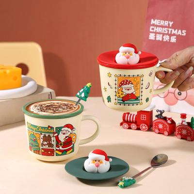 High Value Santa Claus Ceramic Mug with Lid Spoon, Cute Water Cup with Gift Box,Christmas Gift Tea Cup,Creative Milk Coffee Mugs