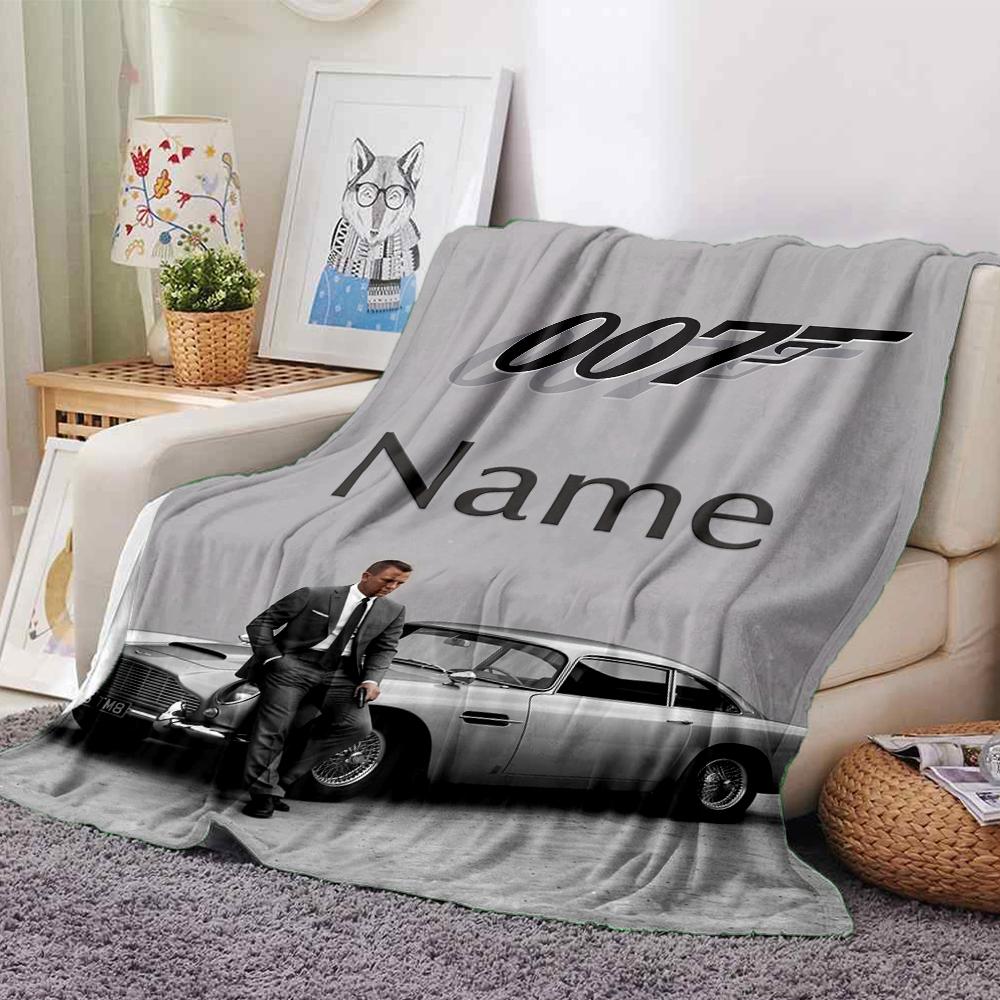 Custom Name James Bond Theme Printed Blanket Perfect For Couch Bed Travel Outdoor Use Machine Washable Cozy Durable