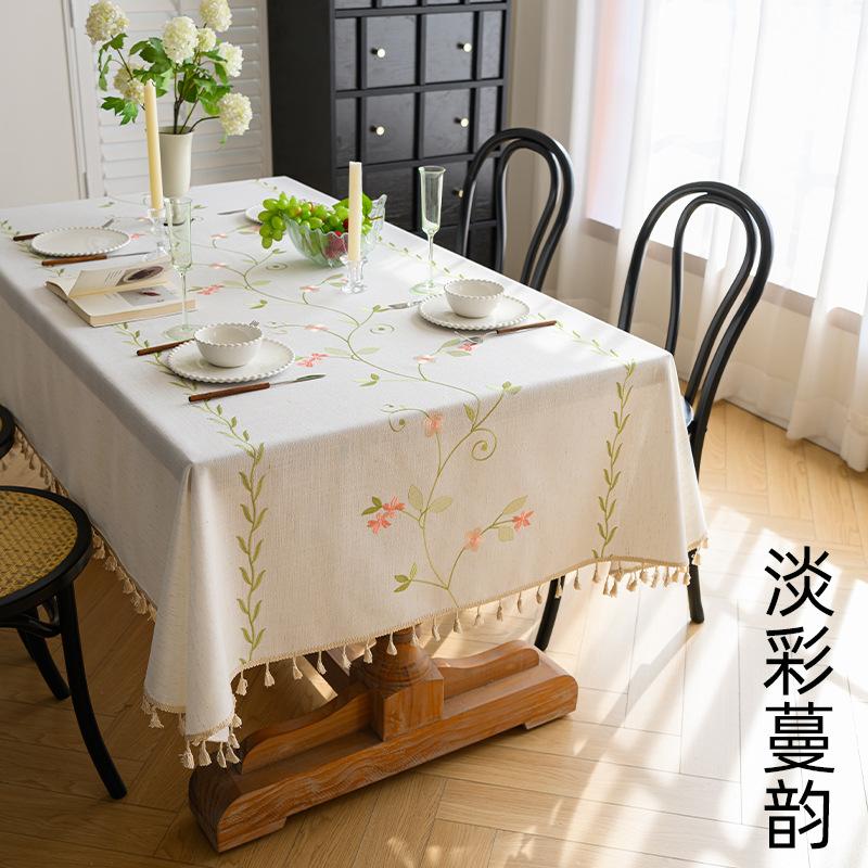 Embroidered Nordic Imitation Cotton And Linen Tablecloth Light Luxury High-End Coffee Table Tablecloth Rectangular Cover