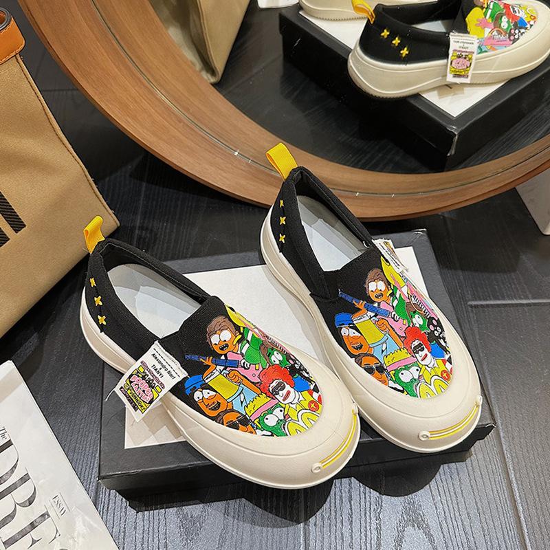 Mary Jane Loafers Women's New Spring Platform Lazy One-pedal Canvas Single Shoes Casual Sports Board Shoes