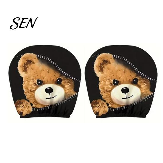 Cartoon Graphic Headrest Protectors Zipper Bear Car Cover, 2D Flat Print Cute Seat Humorous Accessories Protector, Universal Breathable Auto Interior
