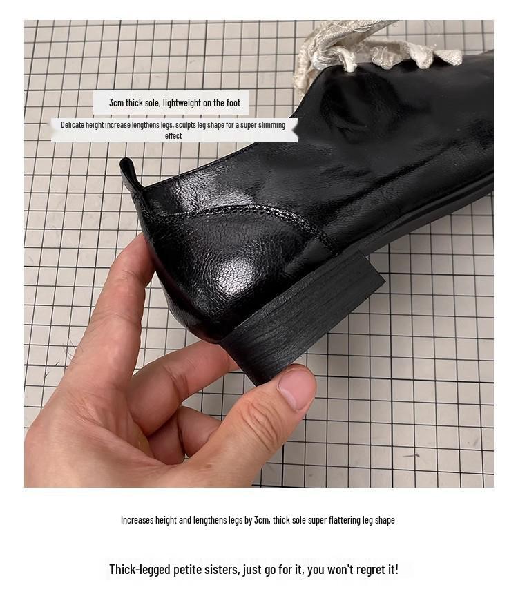 Retro Square Toe Chunky Heel Leather Ballet Shoes for Women