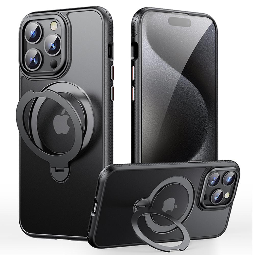 

For iPhone 15 Pro Max Case Compatible with MagSafe Drop Proof TPU PC Kickstand Phone Cover Black